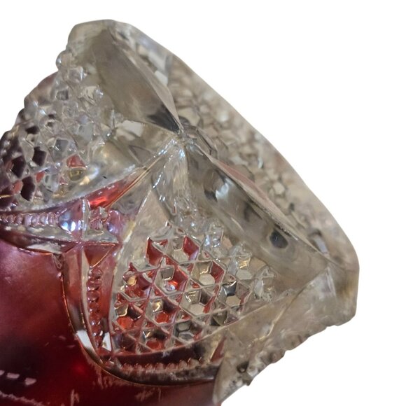 Antique 1909 Ruby Red Flash Glass Pitcher Small Etched Signature Clear Base - Picture 11 of 16